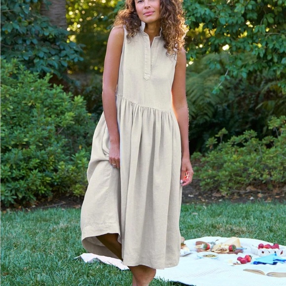 NWOT Frank & Eileen Daphne Popover Sleeveless Shirtdress In Sand Linen (tan) - Picture 5 of 9